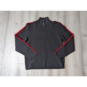 Polo Ralph Lauren Mens Black/Red Cotton 1/4 Zip Mock Neck Long Sleeve Sweater M